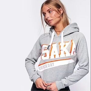 Superdry Osaka Logo Hoodie Gray Orange Womens Small